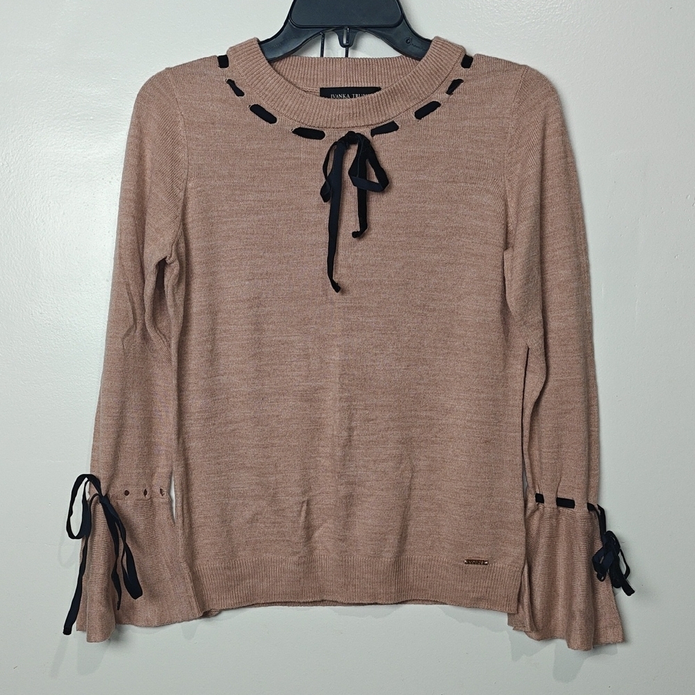Ivanka Trump Blush Long Sleeve Top with Black Accents